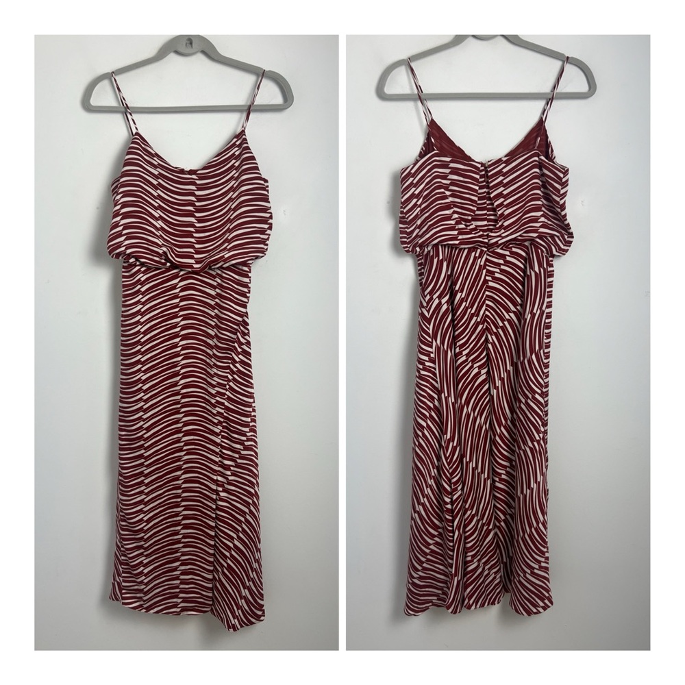 Classiques Entier Size 4 Cinnamon & Ivory Stripe Silk Flounce Bodice Midi Dress